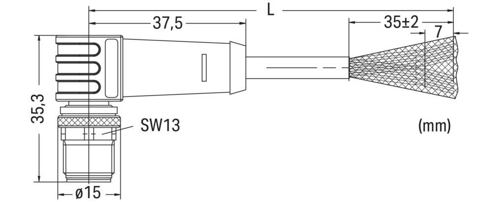 Eine technische Zeichnung eines Werkzeugs zeigt Abmessungen mit den Beschriftungen '37,5' und 'L'. Die Zahl 'SW13' ist unterhalb des Werkzeugs angegeben.