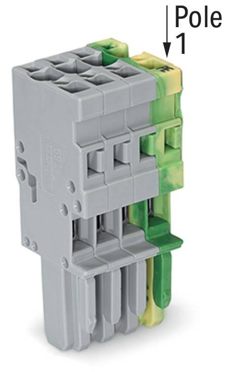 Ein Stapel grauer und grüner industrieller Elektro-Anschlussblöcke, die zum Verbinden und Sichern von elektrischen Leitungen konzipiert sind.