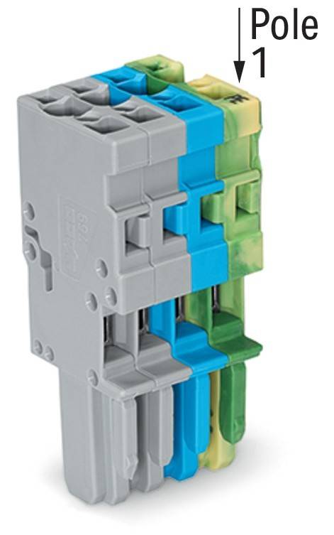 Eine Nahaufnahme eines modularen elektrischen Anschlussblocks mit verschiedenfarbigen Steckverbindern, der zur Organisation und Verteilung von elektrischen Schaltkreisen verwendet wird.