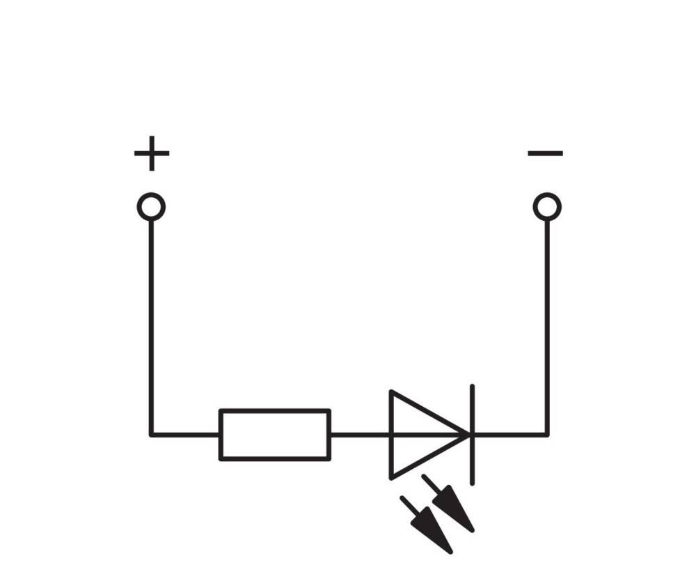 Eine schematische Darstellung eines einfachen elektronischen Schaltkreises mit einer Batterie, einem Widerstand und einer LED-Diode. Die LED ist in Durchlassrichtung ausgerichtet.