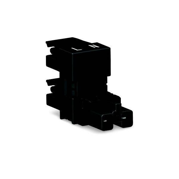 Schwarzes Elektroschaltermodul mit L- und N-Anschlüssen, gezeigt auf weißem Hintergrund.