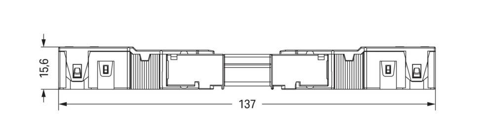 Querschnittsdiagramm einer Komponente mit beschrifteten Dimensionen von '137' darunter, das eine symmetrische Konstruktion mit zentraler Stützstruktur zeigt.