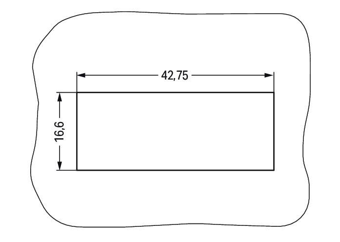 Ein Rechteck mit Beschriftungen: Breite 42,75 Einheiten, Höhe 16,6 Einheiten. Beide Messungen haben Pfeile zur Anzeige der jeweiligen Längen.