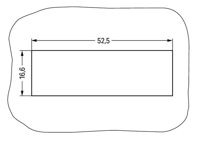 Eine rechteckige Form mit Innenabmessung, beschriftet mit '52.5', umrandet von einer wolkenähnlichen Kante.