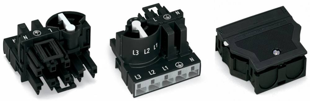 Ein schwarzer Drehschalter mit beschrifteten Anschlüssen 'L3', 'L2', 'L1' und 'N'. Der Schalter ist auf 'L3' eingestellt.
