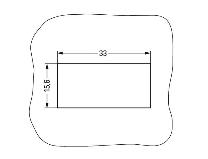 Ein Rechteck in einer unregelmäßigen Form mit beschrifteten Abmessungen: Breite '33' und Höhe '15,6', dargestellt mit Messungspfeilen.
