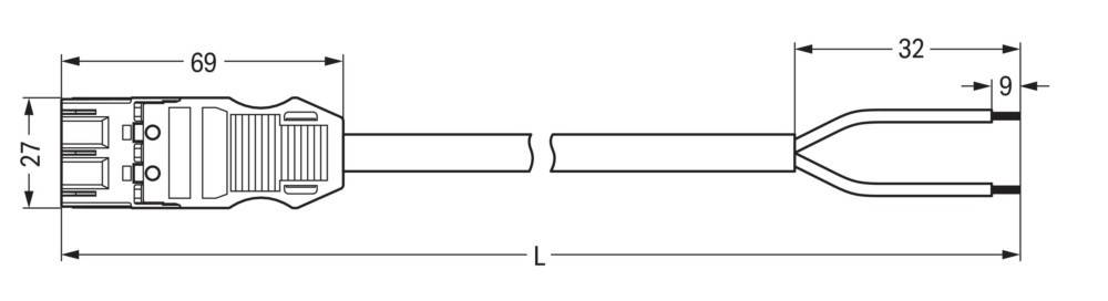 Zwei parallele Linien mit einer Kerbe an jedem Ende, die nach innen zeigt. Darunter eine beschriftete Linie ‚L', die den Abstand zwischen den Kerben angibt.
