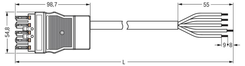 Technische Zeichnung eines Metallzylinders mit Länge 'L', auf einem Ende mit Gewinde versehen und auf dem anderen Ende mit sechseckigem Kopf.