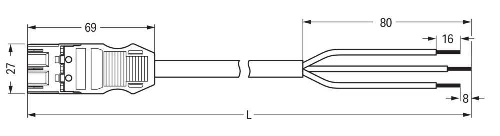 Diagramm einer geteilten Welle, wobei ein Ende in vier Zinken aufgeteilt ist. Horizontaler Pfeil zeigt die Wellenlänge 'L' an.