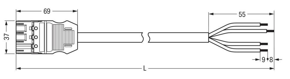 Eine einfache Linienzeichnung, die zwei parallele Linien mit nach innen gerichteten gestuften Kerben und einem kleinen ‚L' darunter zeigt.