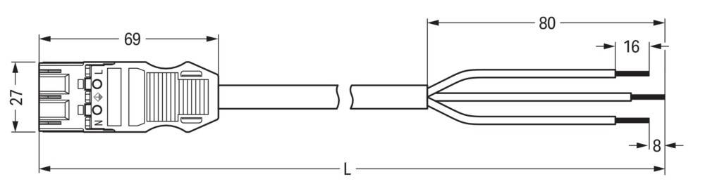 Diagramm eines zylindrischen Objekts mit der Bezeichnung 'L', mit Pfeilen, die die Breite anzeigen, und einem aufgeschnittenen Ende, an dem mehrere innere Stäbe freigelegt sind.