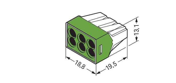 Fünf-Loch elektrischer Anschlussdiagramm; Abmessungen: 18,8 mm Höhe, 19,5 mm Breite.