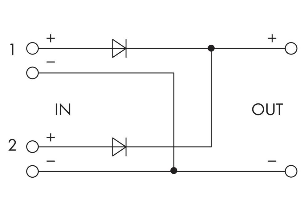 Elektrisches Schaltbild, das Dioden in einer Brückengleichrichter-Konfiguration zeigt, mit der Beschriftung 