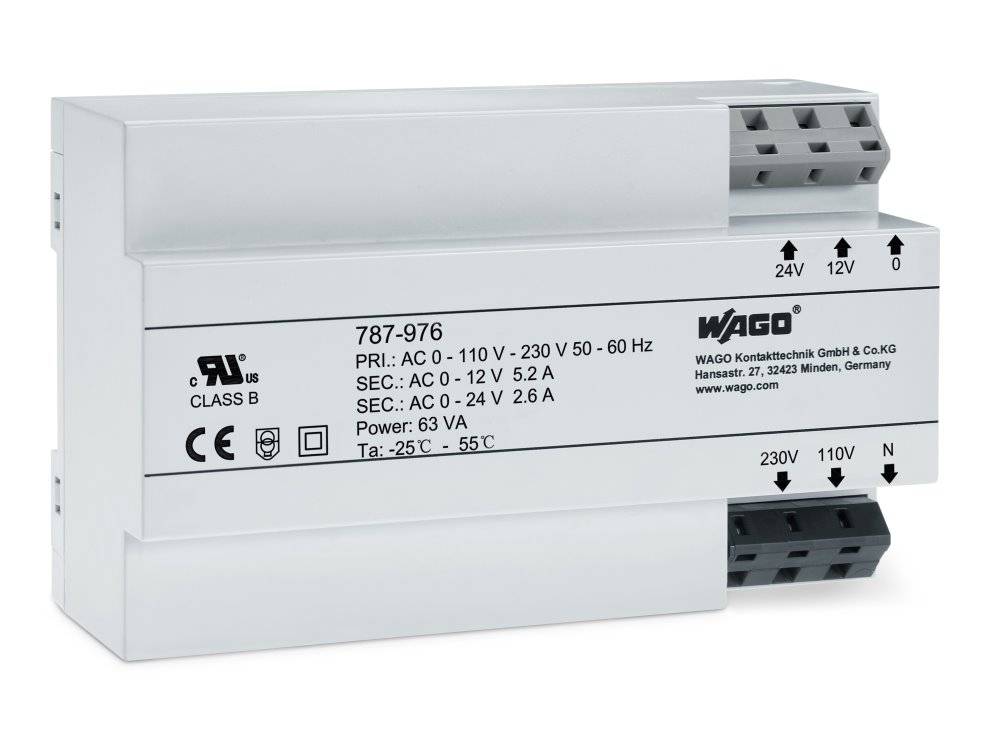 Wago Transformatorstromversorgung;Eingangsspannung AC 230 V;Ausgangsspannung AC 12- 24 V; - 787-976 - 1 Stück