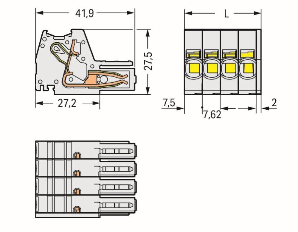 Wago 1-Leiter-Federleiste;Push-in CAGE CLAMP®;10 mm²;lichtgrau - 831-3103/037-9037 - 24 Stück