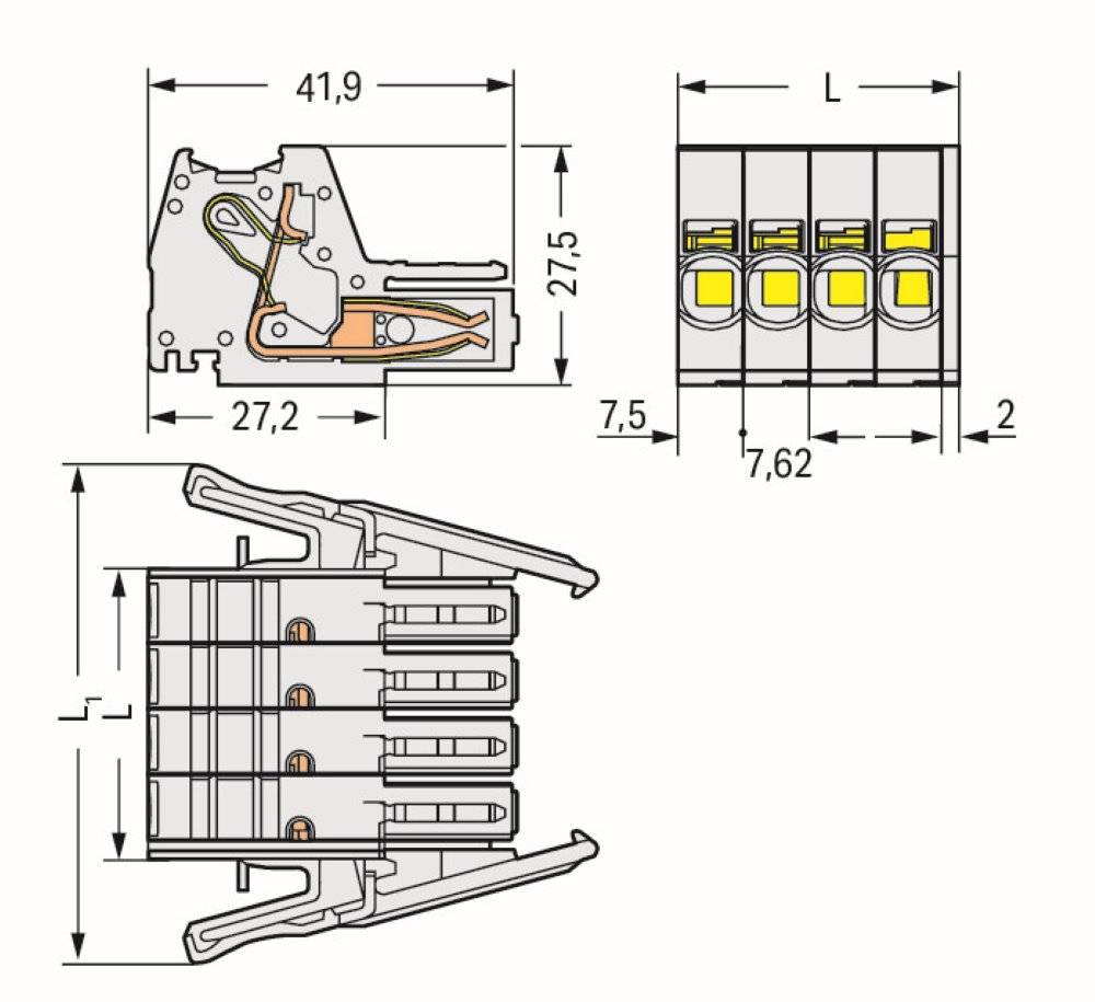 Wago 1-Leiter-Federleiste;Push-in CAGE CLAMP®;10 mm²;lichtgrau - 831-3105/037-9037 - 12 Stück