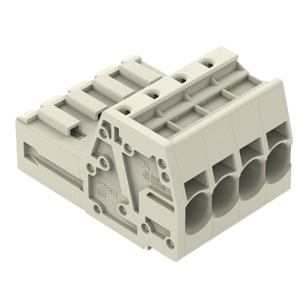 Ein elektrischer Anschlussblock mit vier kreisförmigen Öffnungen, der zum Sichern und Verbinden von elektrischen Leitungen in Schaltkreisen verwendet wird.