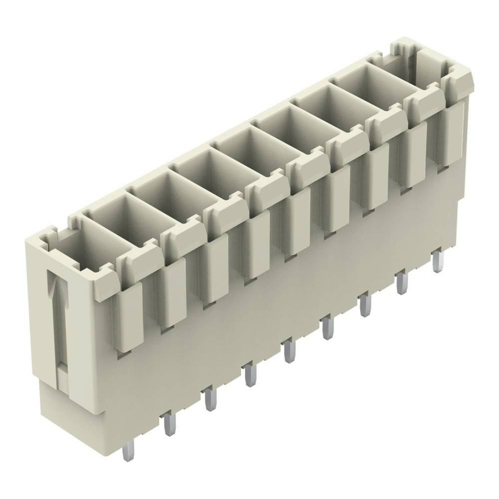 Ein beige-farbener Kunststoffverbinder mit acht Anschlüssen und sichtbaren Kontaktstiften, der typischerweise in elektronischen Schaltkreisen für sichere Kabelverbindungen verwendet wird.