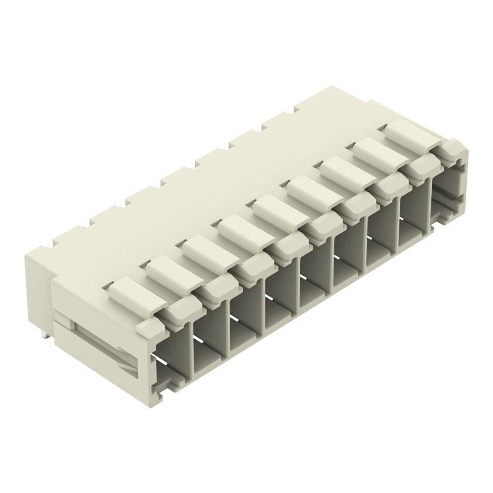 Ein weißer Plastik-Elektroverbinder mit mehreren Schlitzen, konzipiert für die Verbindung mehrerer Drähte oder Kabel in elektronischen Geräten.