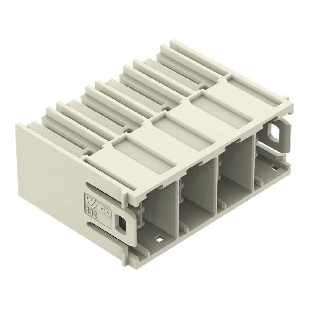Ein beiger Kunststoff-Elektroverbinder mit mehreren Steckplätzen, der zum Sichern und Organisieren von elektrischen Leitungen verwendet wird.