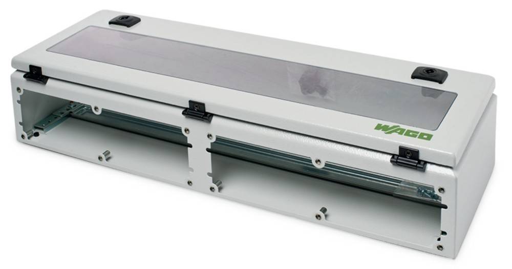 Eine Nahaufnahme eines weißen Linearaktors mit metallischer Oberfläche, der einen transparenten Abschnitt auf seiner Oberseite aufweist.
