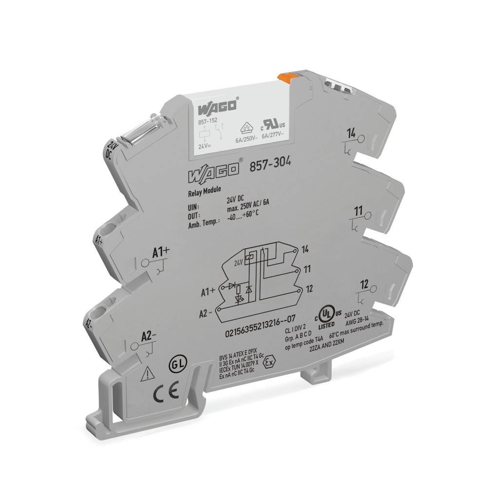 Wago Relaismodul;Eingangsnennspannung DC 24 V;1 Wechsler;grau - 857-304 - 25 Stück