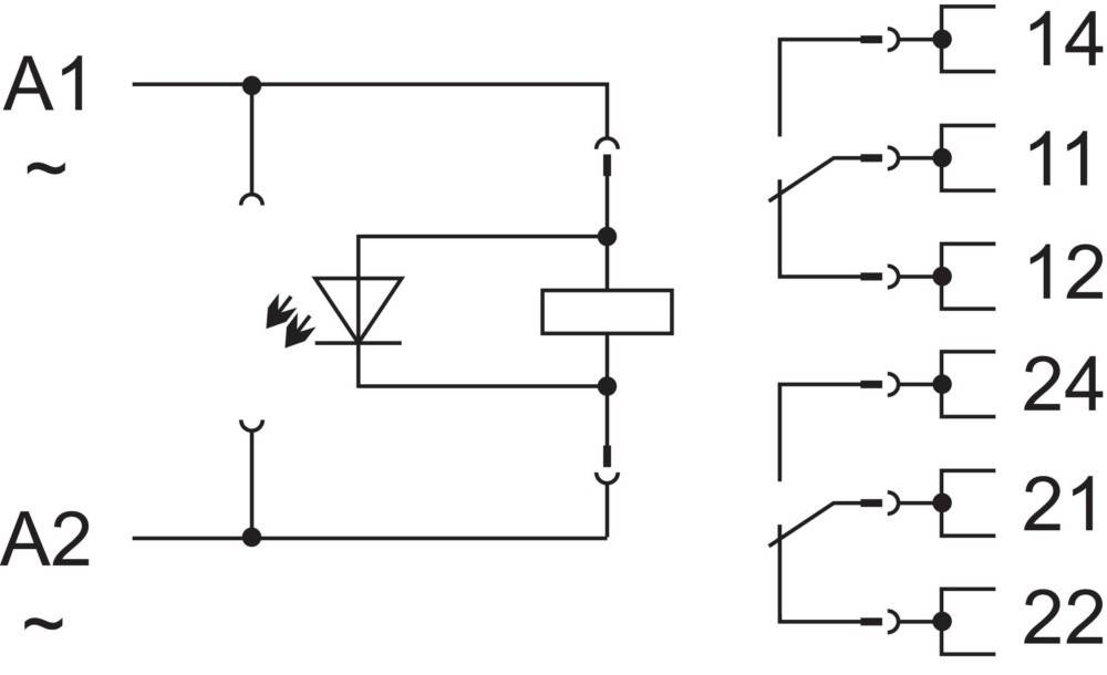 Elektrisches Schaltkreisdiagramm, das ein Diodenzeichen zeigt, das mit einer Reihe von Linien und Schaltern verbunden ist, die eine geschlossene Schleife darstellen.