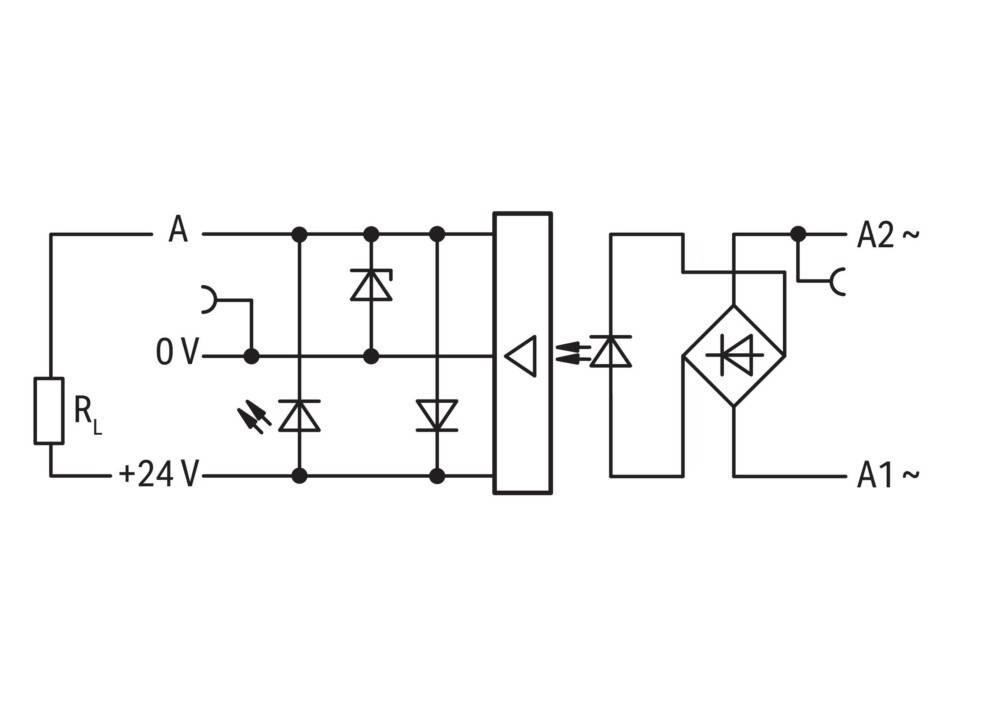 Elektrische Schaltkreisdiagramm, das eine 24V-Quelle, Widerstände, Dioden und einen Transistor in der Schemazeichnung zeigt.