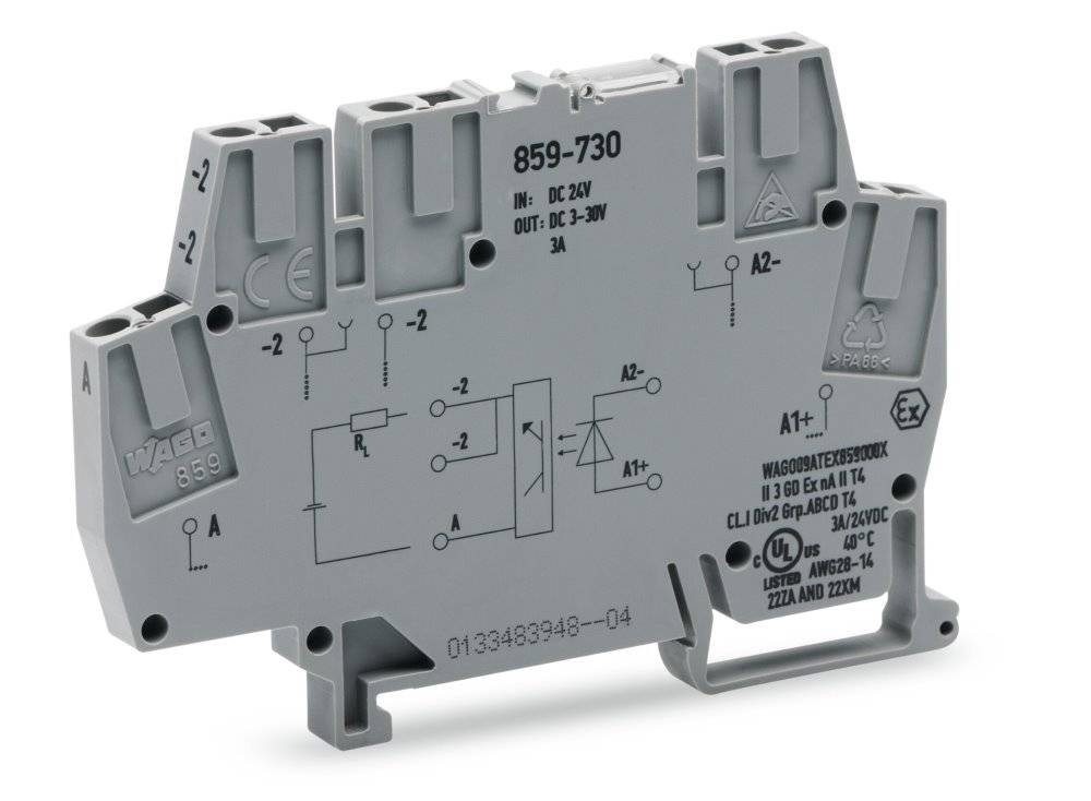 Wago Optokopplermodul;Eingangsnennspannung DC 24 V;Ausgangsspannungsbereich DC 3 … 30 V;grau - 859-730 - 10 Stück