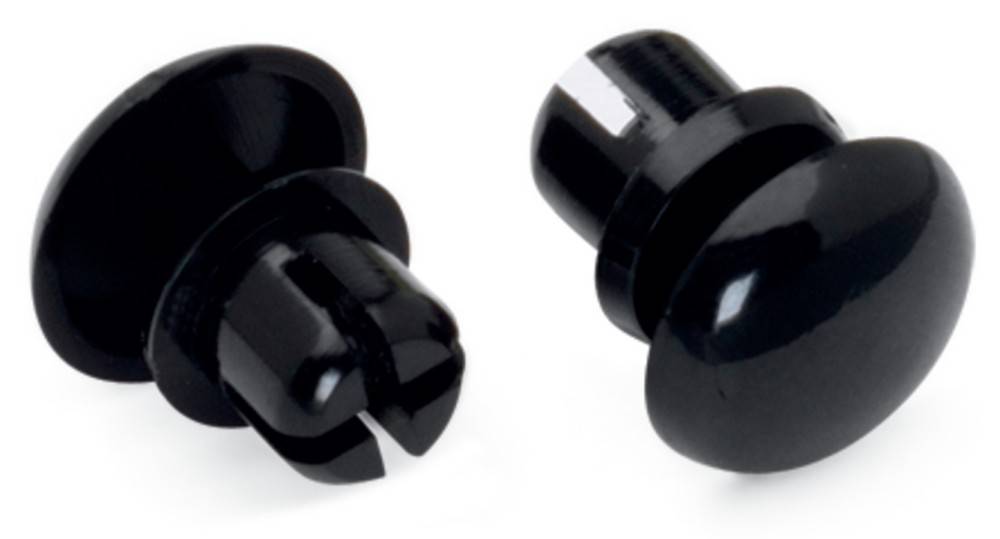 Zwei schwarze Kunststoff-Befestigungsclips auf weißem Hintergrund, die typischerweise in der Automobilindustrie zum Befestigen von Verkleidungen oder Komponenten verwendet werden.