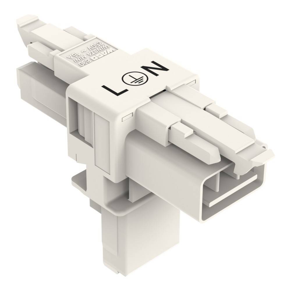 Eine Nahaufnahme eines beigen elektrischen Bauteils mit den Buchstaben 'LON' und einem Erdungssymbol auf der Oberfläche.