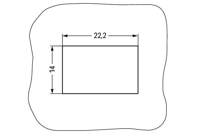 Ein Rechteck wird dargestellt mit den Abmessungen '22,2' breit und '14' hoch, zentriert innerhalb einer unregelmäßigen Umrisslinie.