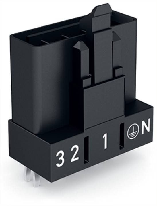 Ein schwarzer elektrischer Anschluss mit den Zahlen '3', '2', '1' und einem Erdungssymbol. Er verfügt über mehrere Anschlüsse für Kabelverbindungen.