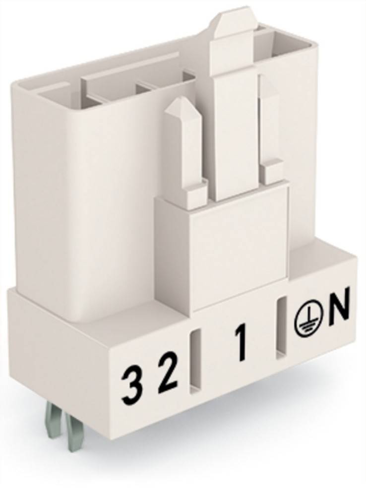 Ein weißer elektrischer Steckverbinder mit mehreren Pins, beschriftet mit '3', '2', '1' und 'N'. Die Bezeichnung 'N' enthält ein Erdungssymbol.