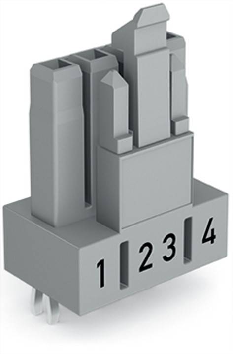 Ein grauer elektrischer Anschluss mit vier nummerierten Steckplätzen (1-4) an der Vorderseite, der entwickelt wurde, um verschiedene Komponenten sicher zu halten und zu verbinden.