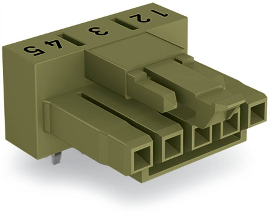 Ein grüner 5-poliger Elektrostecker mit nummerierten Schlitzen von 1 bis 5, verwendet für Schaltkreisverbindungen.