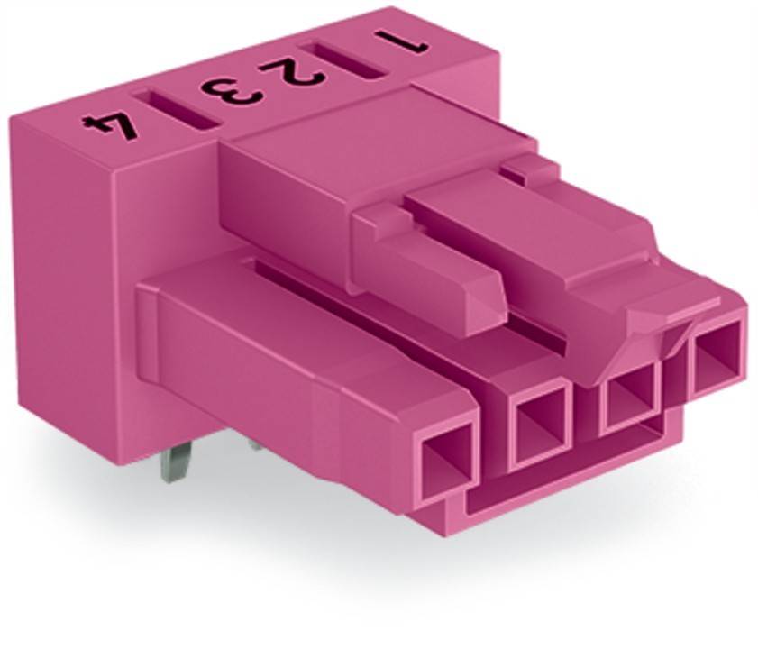 Ein rosa modularer Steckverbinder mit vier nummerierten Schlitzen, von 1 bis 4 beschriftet, der für elektronische oder Verdrahtungssysteme entwickelt wurde.