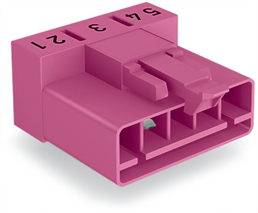 Ein rosa modularer Stecker mit nummerierten Abschnitten, die oben mit '21', '3', '4', '5' beschriftet sind.