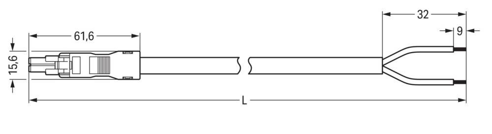 Zwei parallele schwarze Linien mit abgerundeten Enden, getrennt voneinander positioniert, in der Mitte unten mit 'L' beschriftet, zur Veranschaulichung der Abstandsmessung.