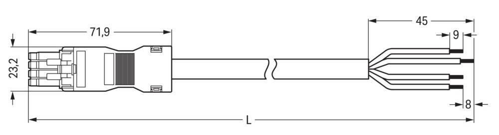 Eine Rohrleitung mit einem sichtbaren Bruch in der Mitte, unten mit ‚L' gekennzeichnet, was eine zu berücksichtigende Messung oder Dimension anzeigt.