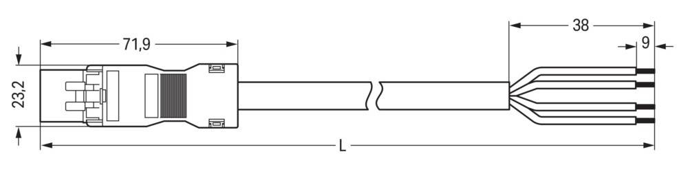 Diagramm eines rechteckigen Balkens mit einer einzelnen Lücke an einem Ende. Der Balken ist horizontal und die Lücke erzeugt einen versetzten Abschnitt auf der rechten Seite.