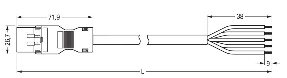 Zwei Seitenansichten von mechanischen Teilen mit ineinandergreifenden Kanten, getrennt durch einen Abstand, der mit ‚L' beschriftet ist und Abmessungen oder Montageanweisungen anzeigt.