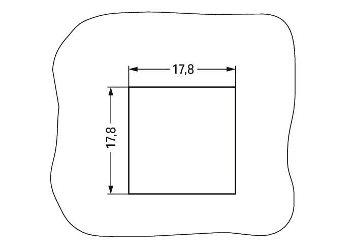 Ein Quadrat, das auf jeder Seite mit '17.8' beschriftet ist, innerhalb einer unregelmäßigen Form.