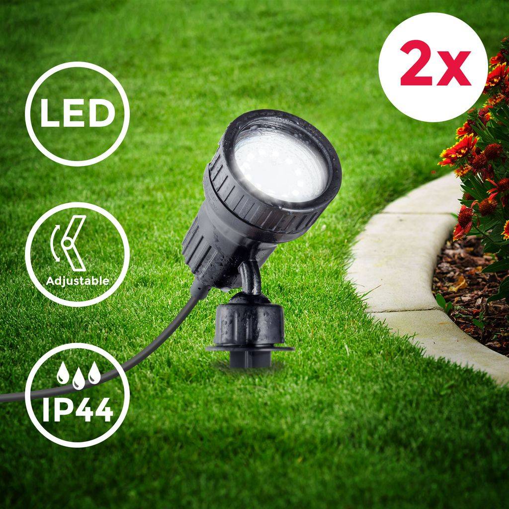 2x Gartenstrahler LED Erdspieß IP44 Außenstrahler Halogen Strahler Spießstrahler