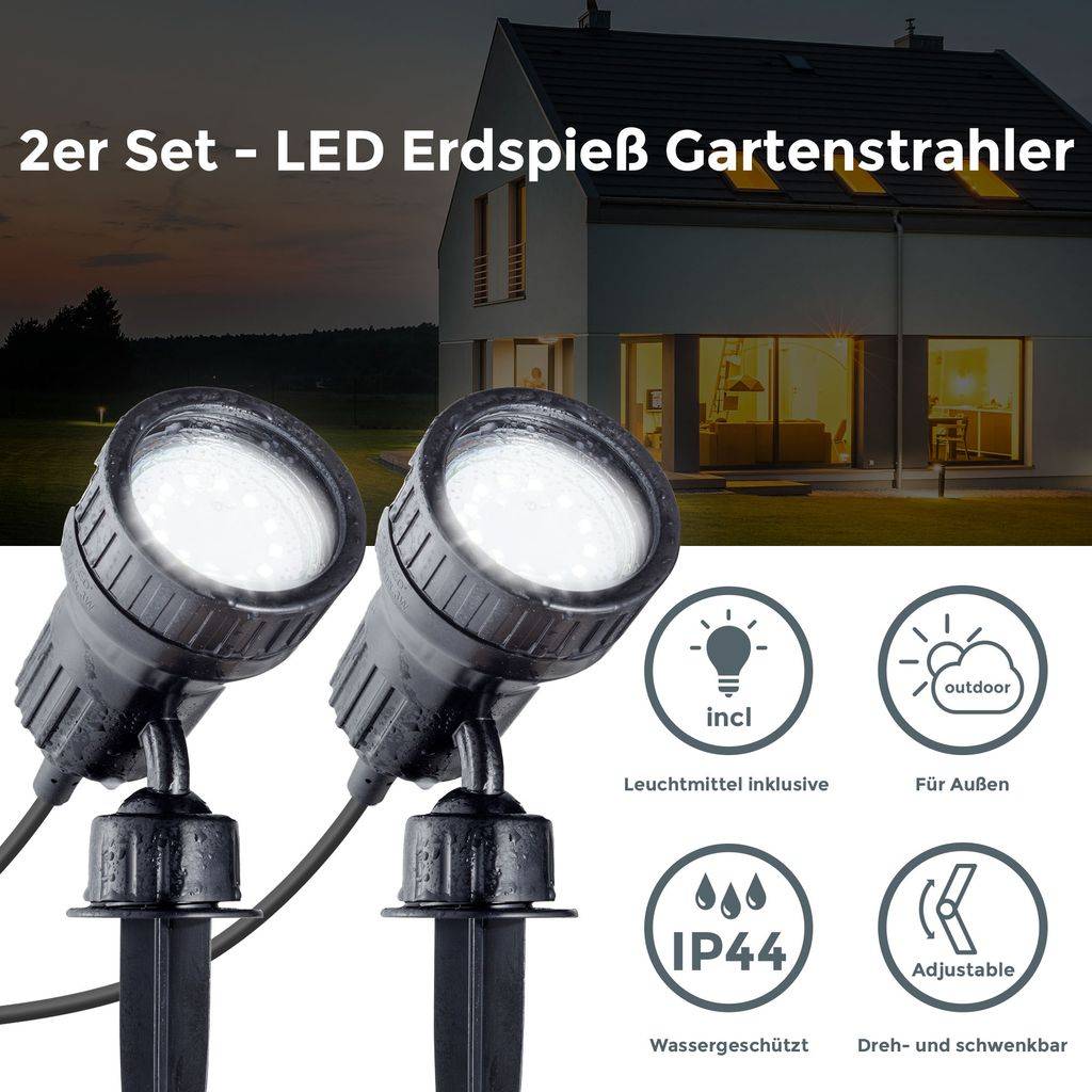 2x Gartenstrahler LED Erdspieß IP44 Außenstrahler Halogen Strahler Spießstrahler
