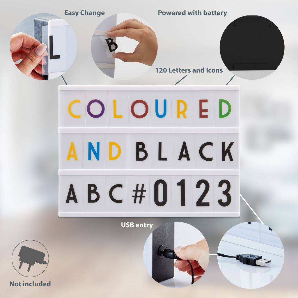 B.K.Licht Lightbox LED Leuchtkasten A4 Bunt USB Buchstaben Emojis Lichtbox Letterbox Deko