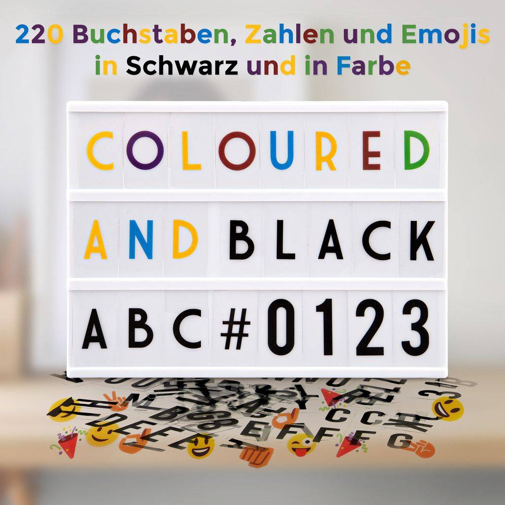B.K.Licht Lightbox LED Leuchtkasten A4 Bunt USB Buchstaben Emojis Lichtbox Letterbox Deko