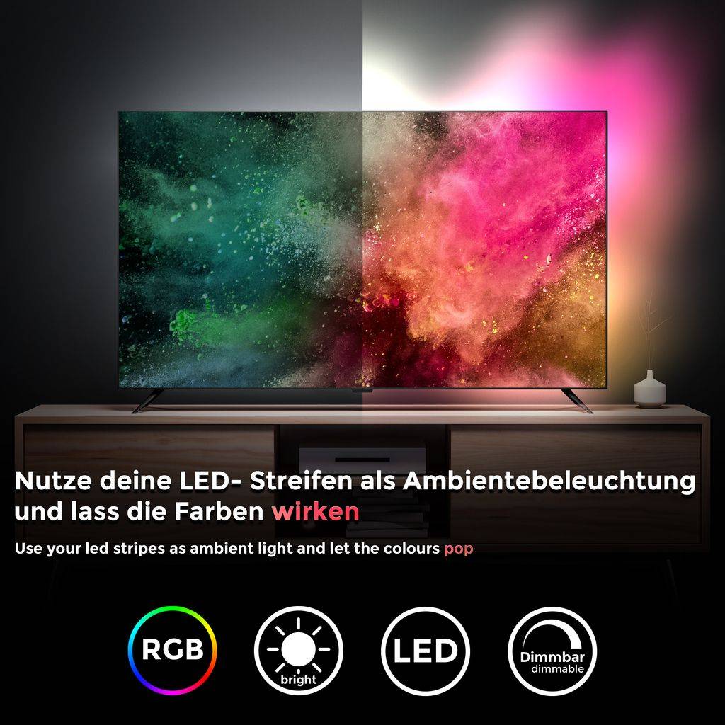 WiFi LED TV Band 2m USB Streifen Smart Home APP Lichtleiste RGB dimmbar Stripe