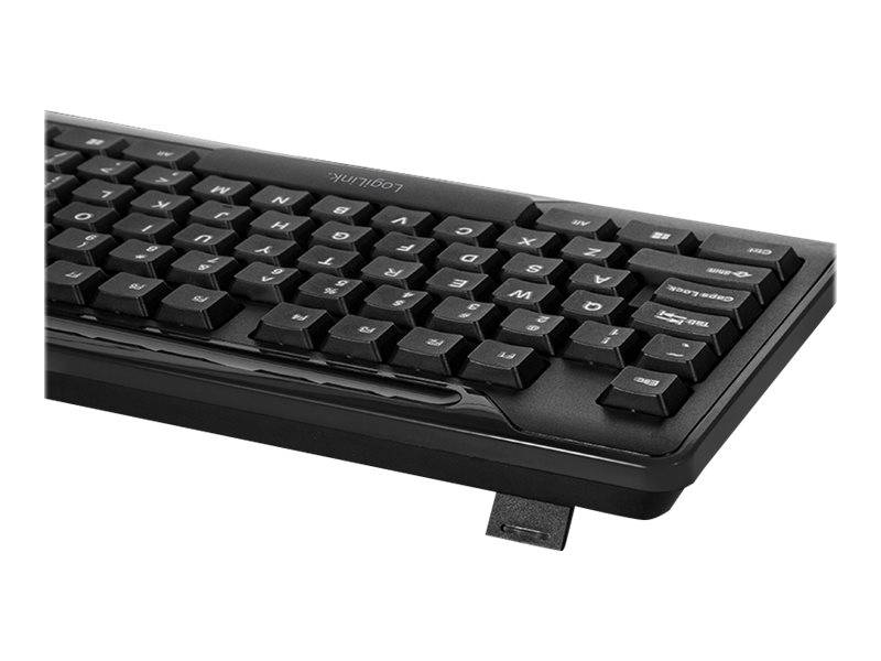 Schwarze Logitech-Kabelkabel aus schrägem Winkel mit USB-Kabel, das sich von vorne erstreckt.