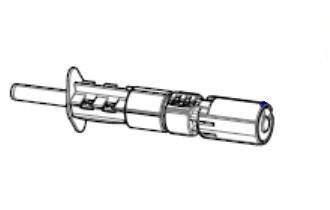 Technische Zeichnung eines kleinen zylindrischen mechanischen Steckers oder Steckkopfs mit Flanschkragen und abgestuftem Schaft, dargestellt in Seitenansicht auf weißem Hintergrund.